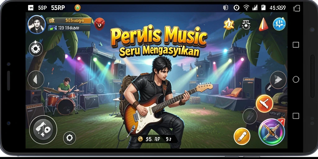 Tampilan gameplay seru di 55RP dengan alat musik interaktif.