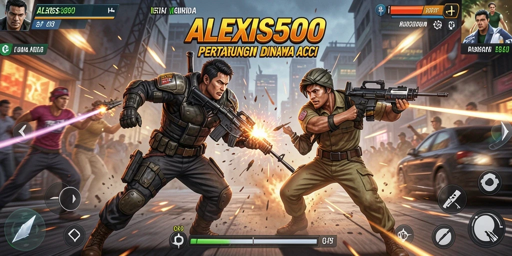 Tampilan gameplay ALEXIS500 menampilkan aksi pertarungan yang seru dan dinamis.