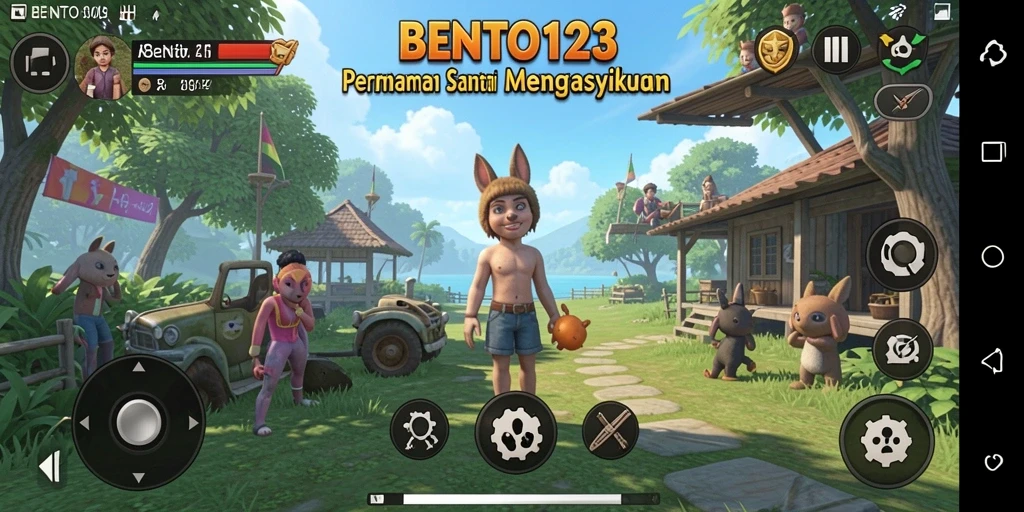 Screenshot gameplay BENTO123 yang menampilkan karakter lucu dan tantangan seru.