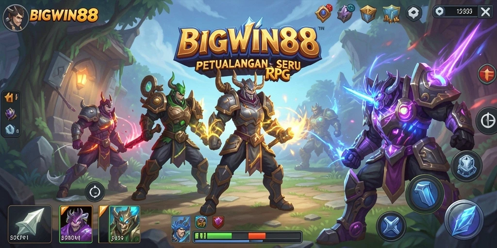 Gameplay BIGWIN88 menunjukkan pertempuran epik antar karakter RPG.