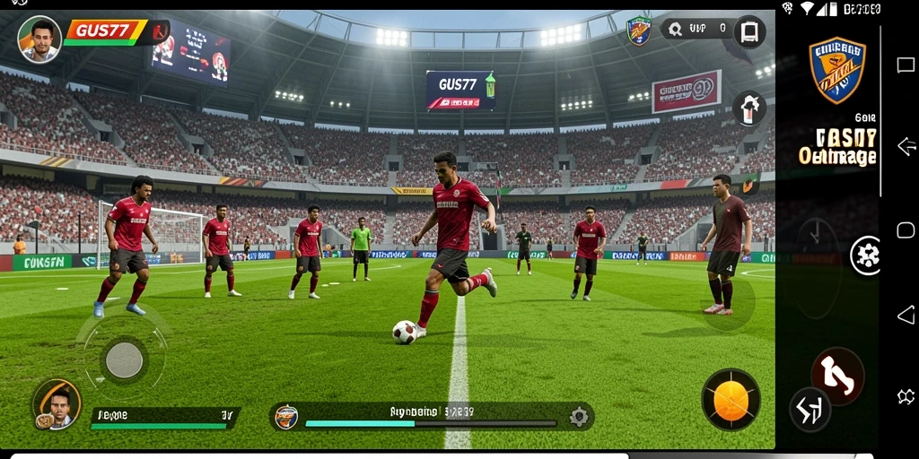 Tangkapan layar utama GUS77 menampilkan pertandingan sepak bola yang mendebarkan.