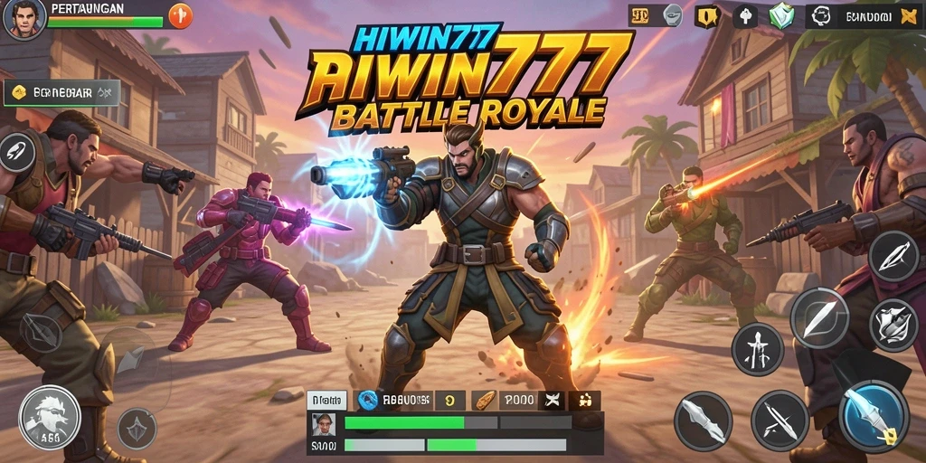 Tampilan layar gameplay seru HIWIN777 dalam pertempuran Battle Royale.