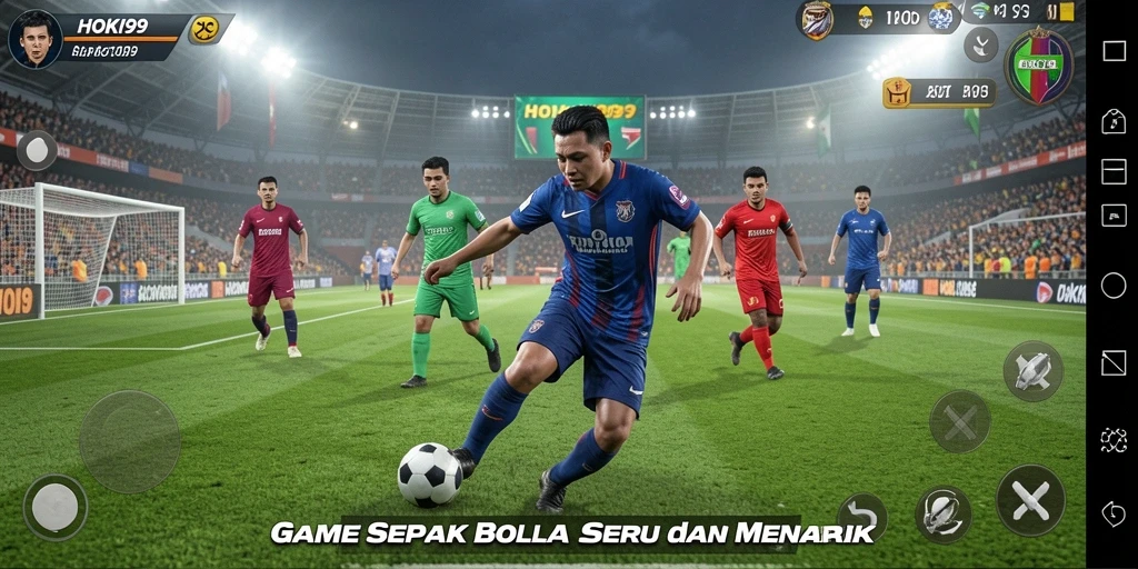 Tampilan gameplay utama HOKI99 yang mendebarkan dengan aksi sepak bola.