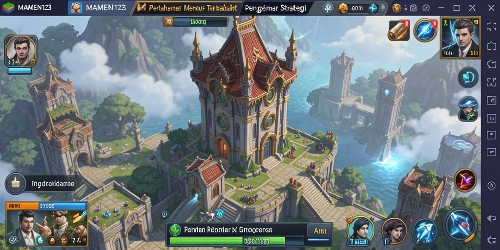 Tampilan gameplay <strong>MAMEN123</strong> yang menarik dengan menara dan musuh beragam.