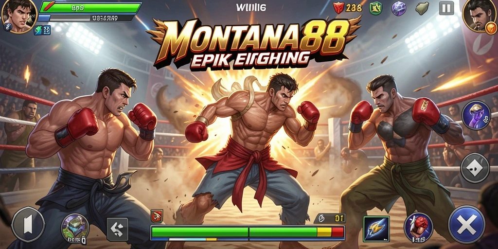 Screenshot MONTANA88 menampilkan aksi pertarungan yang seru dengan karakter yang kuat.