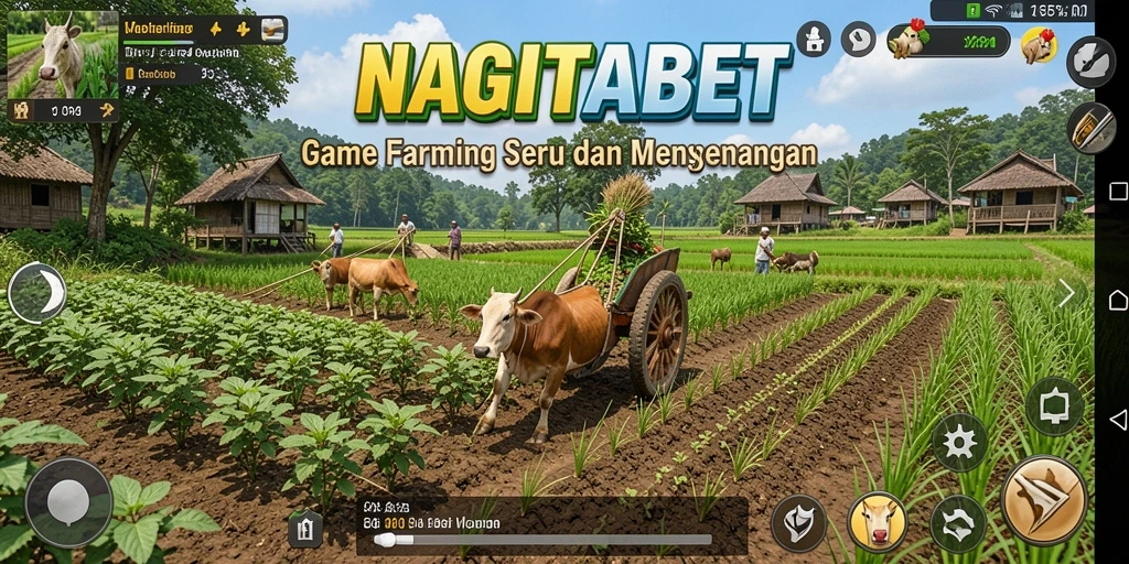 Tampilan gameplay NAGITABET dengan kebun hijau yang subur.