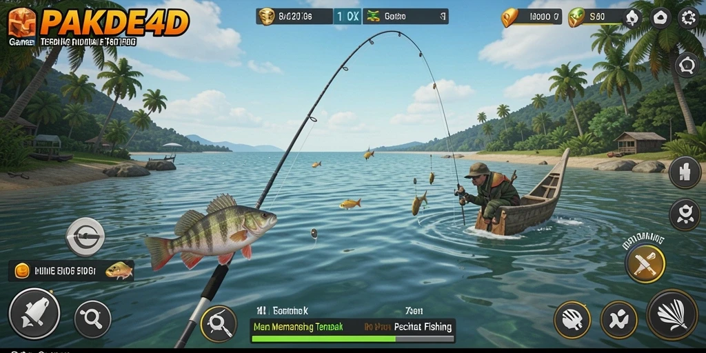 Tampilan gameplay PAKDE4D yang menarik saat menangkap ikan.