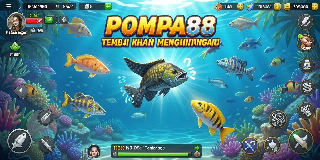 Screenshot POMPA88 menampilkan aksi seru menangkap ikan.
