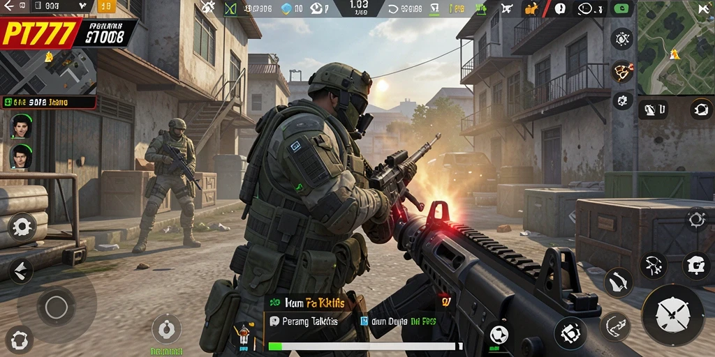 Screenshot PT777 menunjukkan aksi menembak yang intens dan grafis yang memukau.