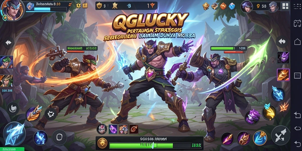 Tangkapan layar gameplay QGLUCKY menampilkan aksi seru pertarungan MOBA.