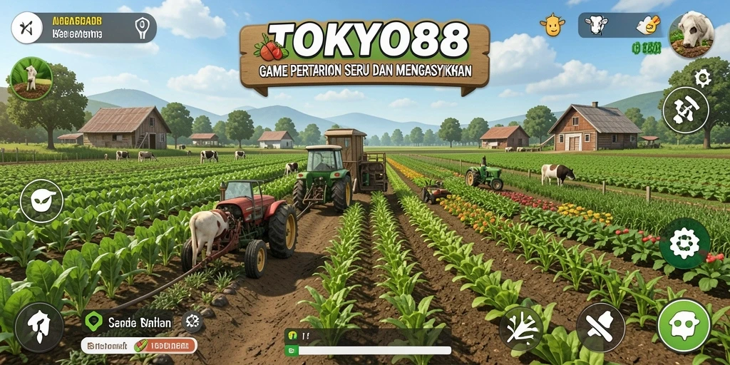 Tangkapan layar utama TOKYO88 menampilkan aktivitas bertani yang seru dan mengasyikkan.